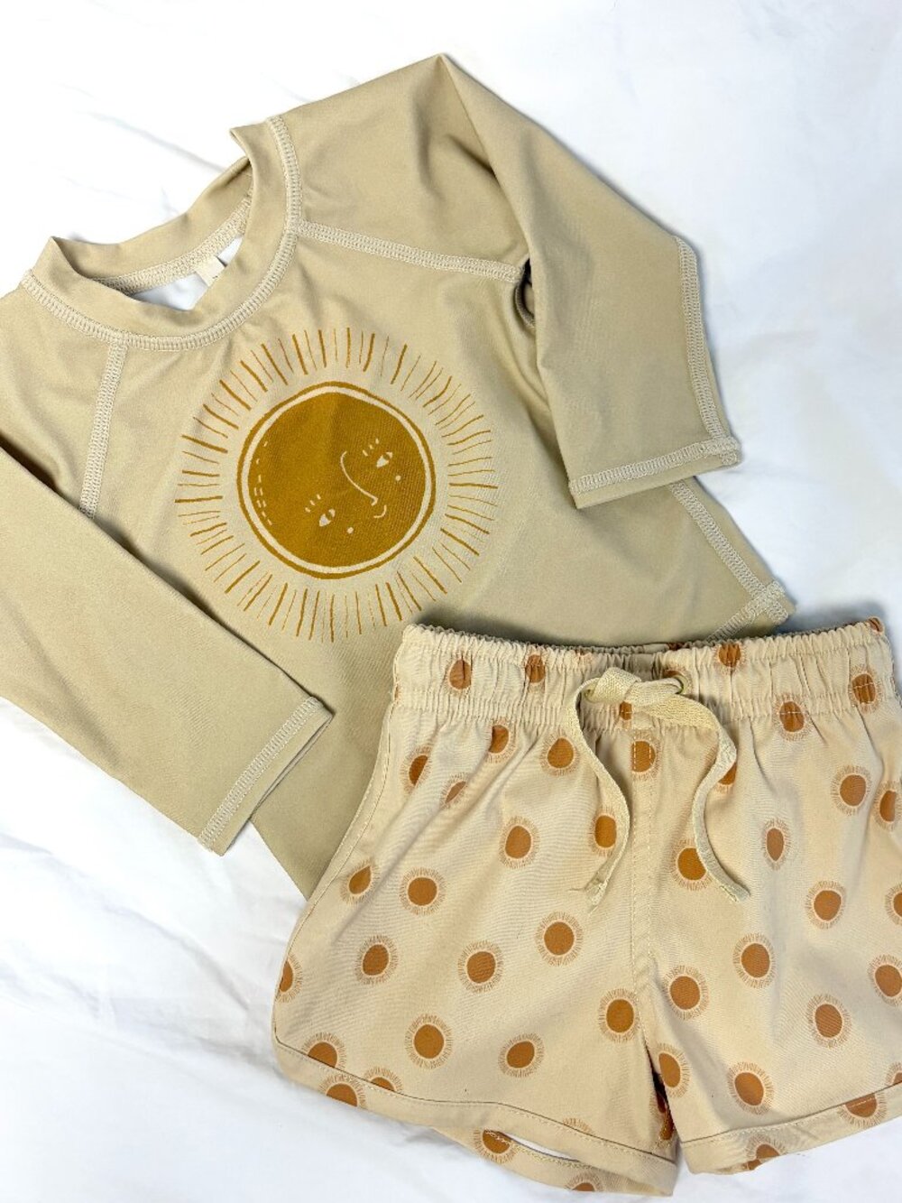 *NWT* RYLEE + CRU Baby Boy 6-12 Months Butter Sun Rash Guard Swim Trunks Set